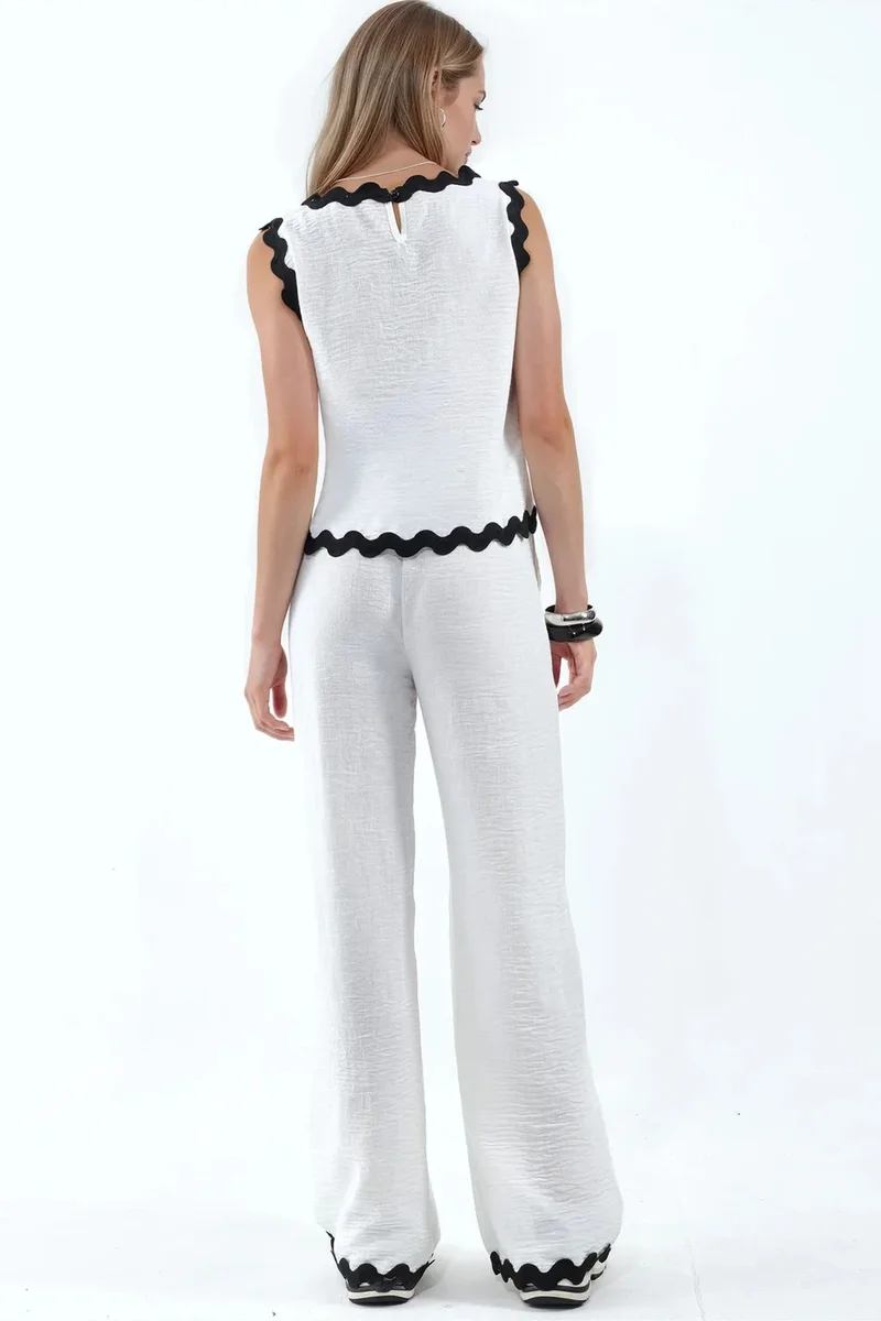 جينيفر Color Block Linen Tunic And Wide-Leg Trousers Set