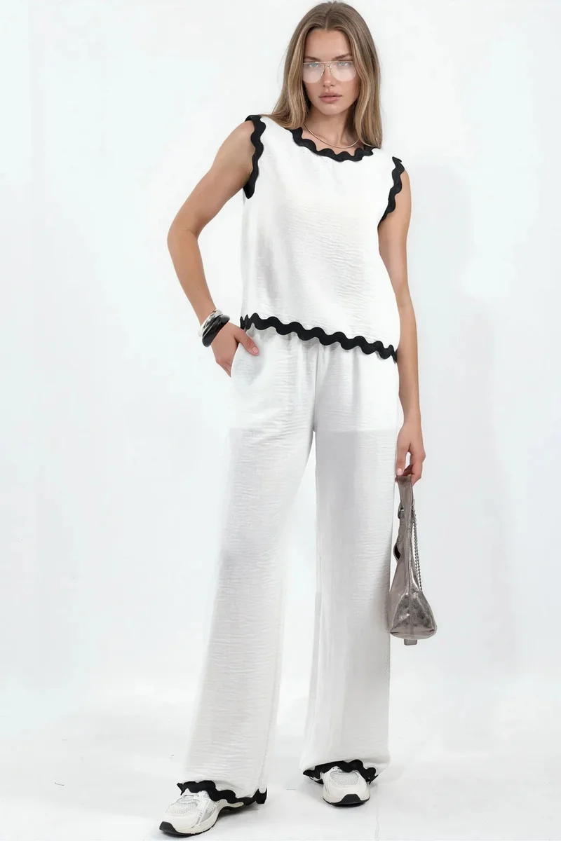 جينيفر Color Block Linen Tunic And Wide-Leg Trousers Set