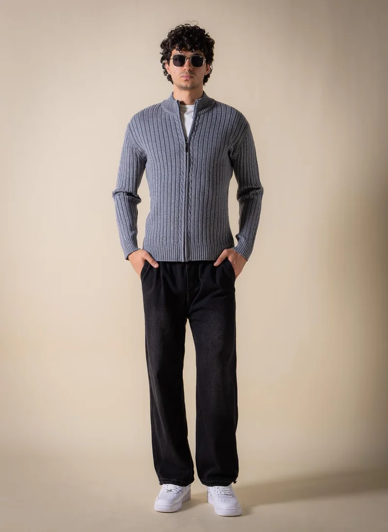 Shapes Grey TEXTURED CARDIGAN WITH ZIP for Men | Best Price UAE