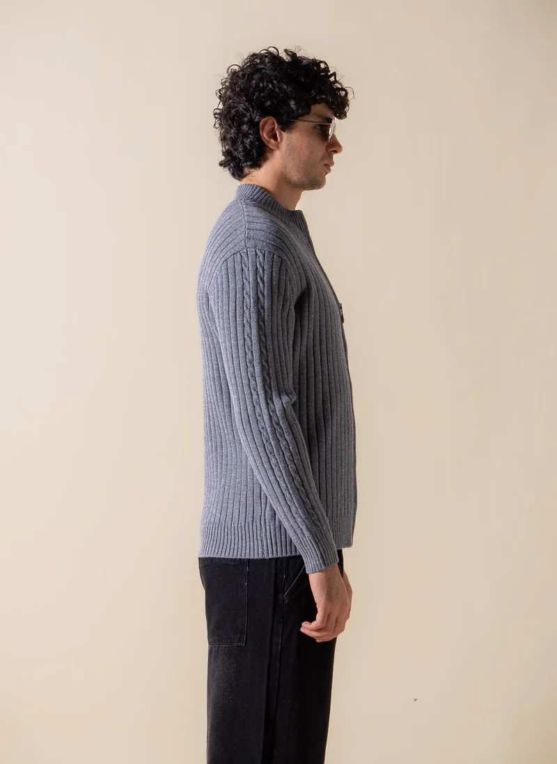 Shapes Grey TEXTURED CARDIGAN WITH ZIP for Men | Best Price UAE