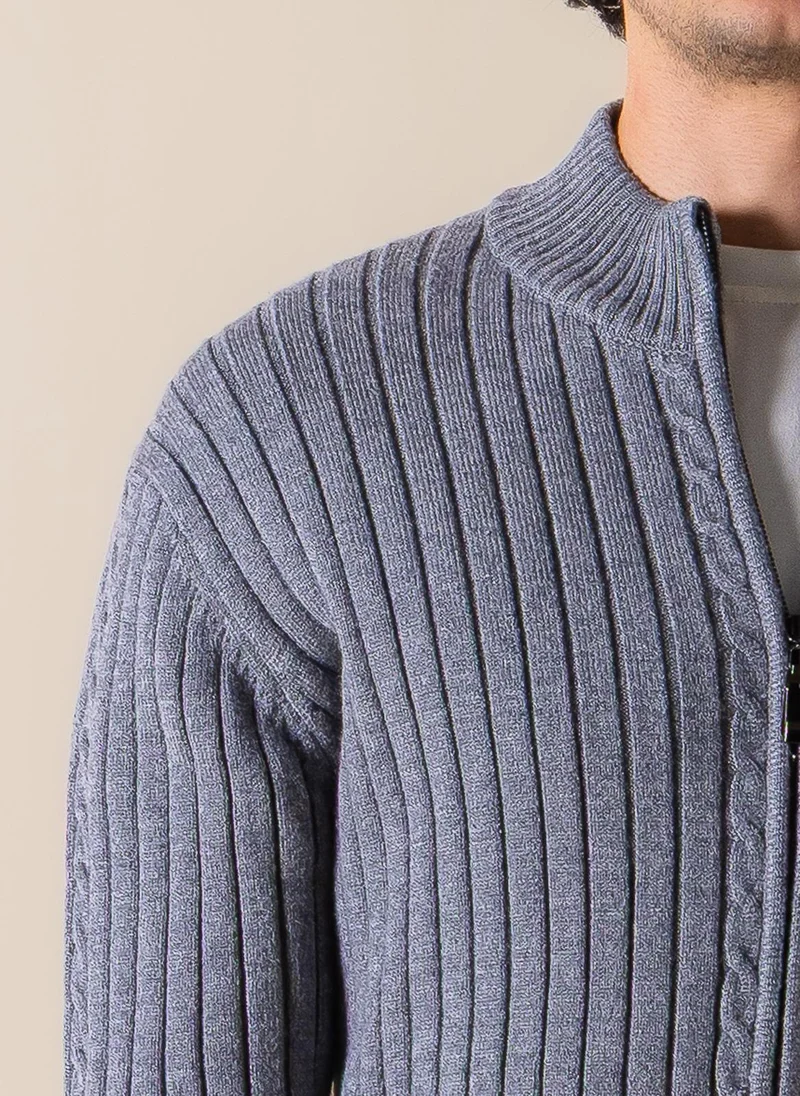 Shapes Grey TEXTURED CARDIGAN WITH ZIP for Men | Best Price UAE