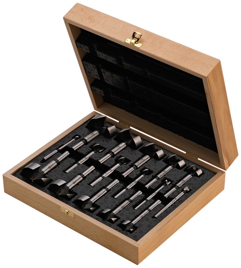 Fisch FSA-196037 16pce Wave Cutter Forstner Bit Set In Custom Wooden Box, Includes bits from 1/4-Inch up to 2-1/8-Inch - Image 1