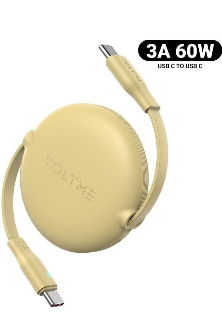 VOLTME 60W 3A Retractable Type C Cable with Power Delivery (PD) & E-Marker Chip (1m, 3ft) – Fast Charging & Data Sync USB-C to USB-C Cord Compatible with iPhone Air, 17/17 Pro/17 Pro Max, iPhone 16/16 Pro/16 Pro Max, iPhone 15 Series, iPad Pro M4, iPad Air M2, MacBook Pro/Air M3, Galaxy S25/S24 Ultra, Pixel 9 Pro, Huawei P60, Xiaomi 14, Steam Deck, ASUS ROG Alien, Nintendo Switch, PS5 Controller, iPad Mini 6, USB C Earbuds, Power Banks – Yellow - Image 1