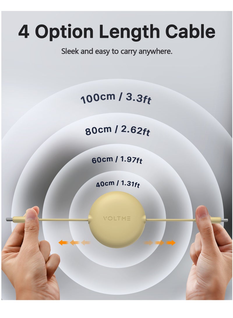 VOLTME 60W 3A Retractable Type C Cable with Power Delivery (PD) & E-Marker Chip (1m, 3ft) – Fast Charging & Data Sync USB-C to USB-C Cord Compatible with iPhone Air, 17/17 Pro/17 Pro Max, iPhone 16/16 Pro/16 Pro Max, iPhone 15 Series, iPad Pro M4, iPad Air M2, MacBook Pro/Air M3, Galaxy S25/S24 Ultra, Pixel 9 Pro, Huawei P60, Xiaomi 14, Steam Deck, ASUS ROG Alien, Nintendo Switch, PS5 Controller, iPad Mini 6, USB C Earbuds, Power Banks – Yellow - Image 3