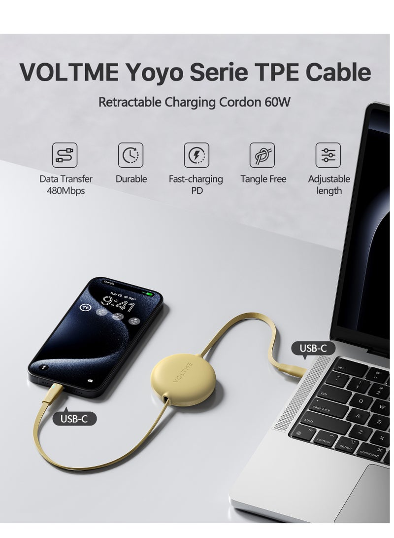 VOLTME 60W 3A Retractable Type C Cable with Power Delivery (PD) & E-Marker Chip (1m, 3ft) – Fast Charging & Data Sync USB-C to USB-C Cord Compatible with iPhone Air, 17/17 Pro/17 Pro Max, iPhone 16/16 Pro/16 Pro Max, iPhone 15 Series, iPad Pro M4, iPad Air M2, MacBook Pro/Air M3, Galaxy S25/S24 Ultra, Pixel 9 Pro, Huawei P60, Xiaomi 14, Steam Deck, ASUS ROG Alien, Nintendo Switch, PS5 Controller, iPad Mini 6, USB C Earbuds, Power Banks – Yellow - Image 2
