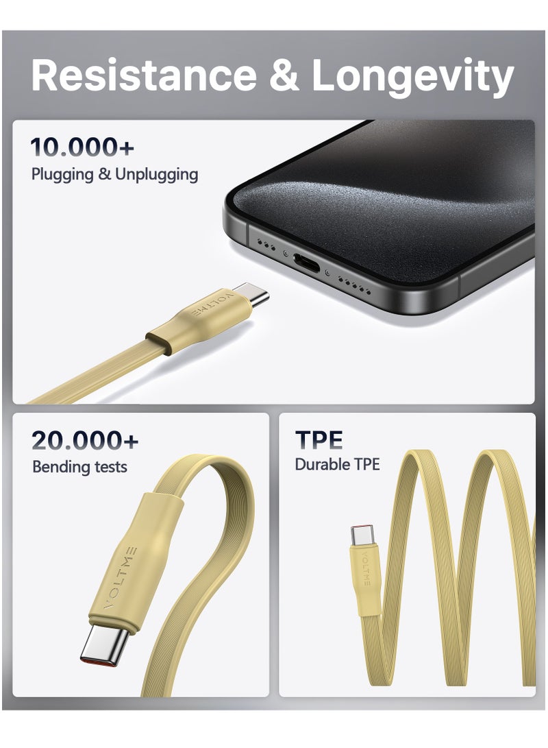 VOLTME 60W 3A Retractable Type C Cable with Power Delivery (PD) & E-Marker Chip (1m, 3ft) – Fast Charging & Data Sync USB-C to USB-C Cord Compatible with iPhone Air, 17/17 Pro/17 Pro Max, iPhone 16/16 Pro/16 Pro Max, iPhone 15 Series, iPad Pro M4, iPad Air M2, MacBook Pro/Air M3, Galaxy S25/S24 Ultra, Pixel 9 Pro, Huawei P60, Xiaomi 14, Steam Deck, ASUS ROG Alien, Nintendo Switch, PS5 Controller, iPad Mini 6, USB C Earbuds, Power Banks – Yellow - Image 5