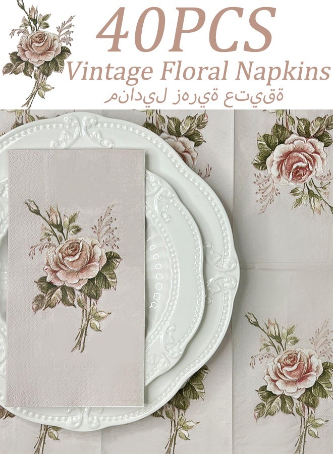 40 قطعة من المناديل الورقية الأنيقة ذات الطبقتين والمزينة بنقوش زهور عتيقة، مناسبة للاستخدام مرة واحدة، ومناسبة للضيوف، ومناسبة للاستخدام اليدوي، ومناسبة للاستخدام في حفلات الزفاف، وحفلات العرائس، وحفلات الشاي، وحفلات الحديقة، وأعياد الميلاد، واجتماعات العيد، والعشاء المنزلي، والحمام. - Image 1