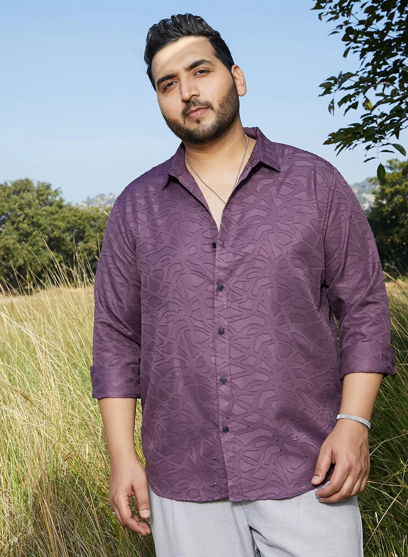 Instafab Plus Men's Grape Purple Abstract-Edge Shirt For Casual Wear | Spread Collar | Long Cuffed Sleeves | Button Closure | Plus Size Shirt Crafted With Comfort Fit For Everyday Wear