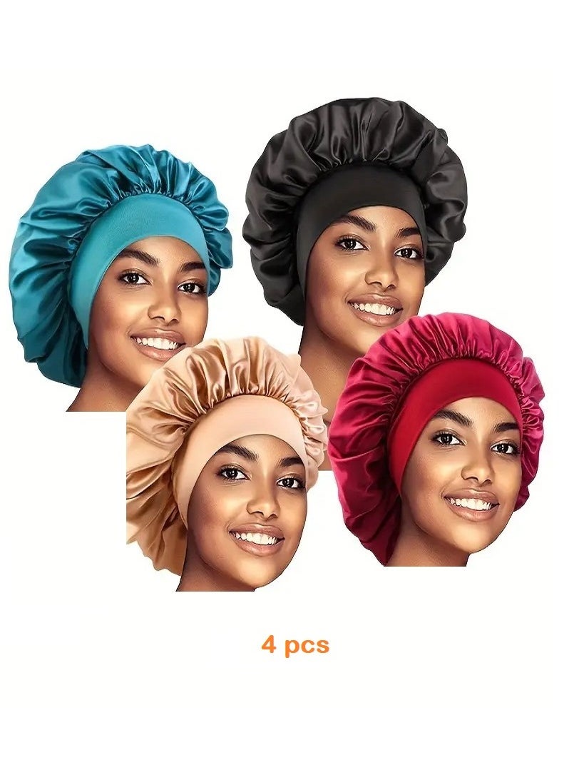 MASIA 4 Satin Hair Bonnets for Sleeping and Bathing - Soft, Durable, 4 Assorted Colors  - Image 1