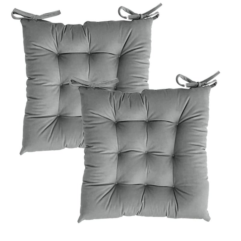 Linenovation Microfiber Square Chair PadCushion for Office Home or Car Sitting with Ties20 Inch X 20 InchGreySet of 2 - Image 1