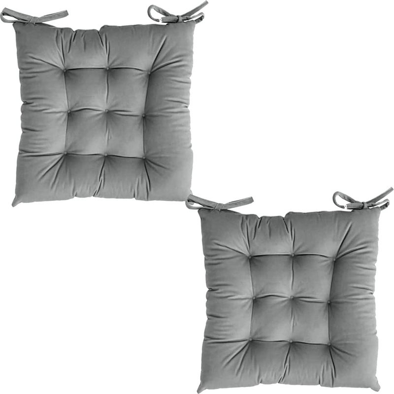 Linenovation Microfiber Square Chair PadCushion for Office Home or Car Sitting with Ties20 Inch X 20 InchGreySet of 2 - Image 2