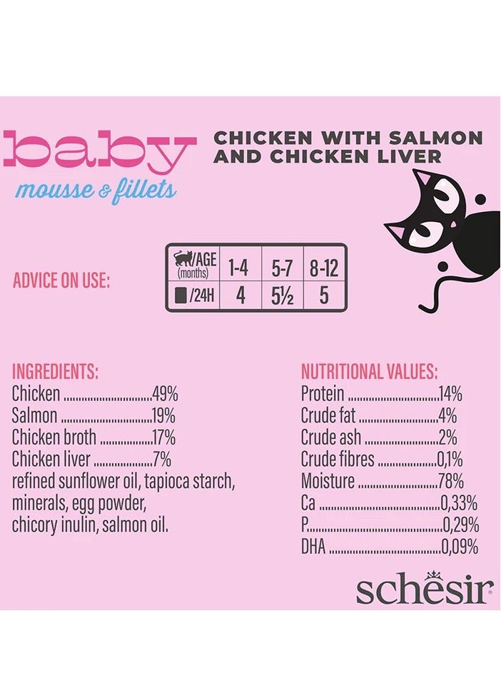 Schesir Pack of 2PC Baby Chicken With Salmon and Chicken Liver Mousse Cat Wet Food Package (3 x 55 g) - Image 5
