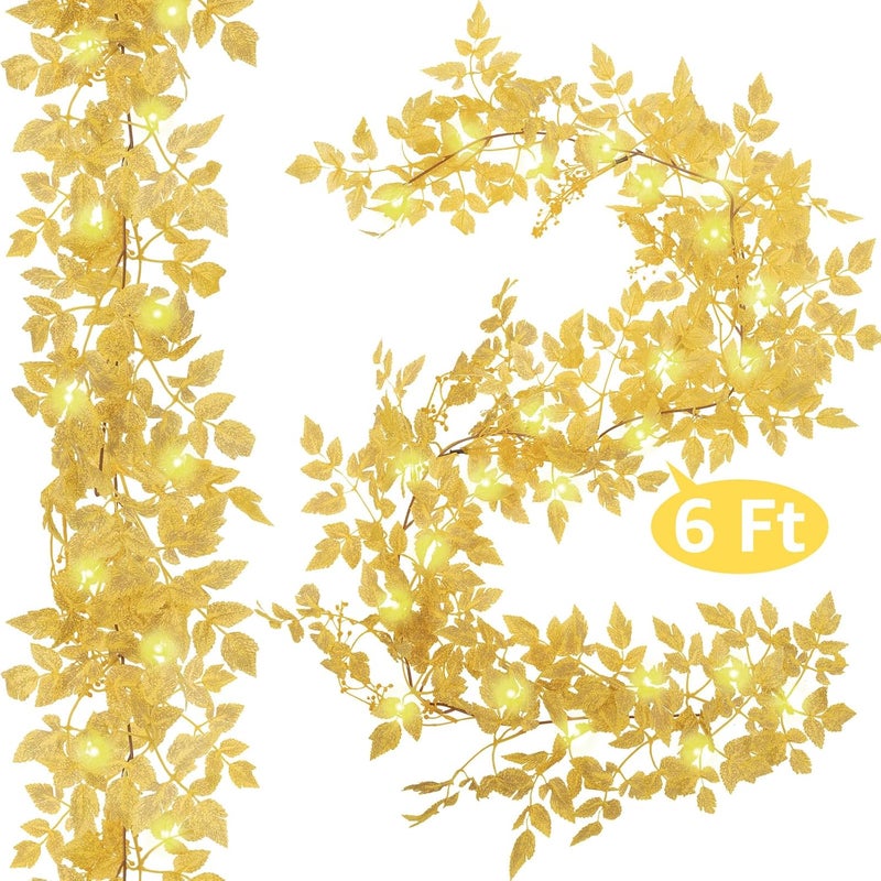 NUTIKAS Neutral Fall Garland for Mantle Fireplace - 2 Pack 6Ft Plum Cimicifuga Seeded Leaf Garlands Yellow Autumn Décor Table Decorations for Home Indoor Door Halloween Realistic Leaves Garlands Outdoor - Image 5