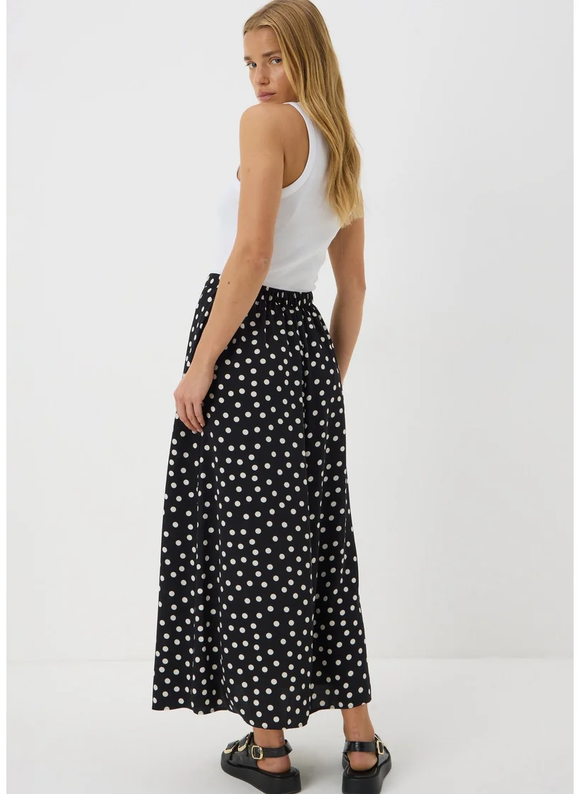 Matalan Black Monochrome Spot Flared Hem Midaxi Skirt