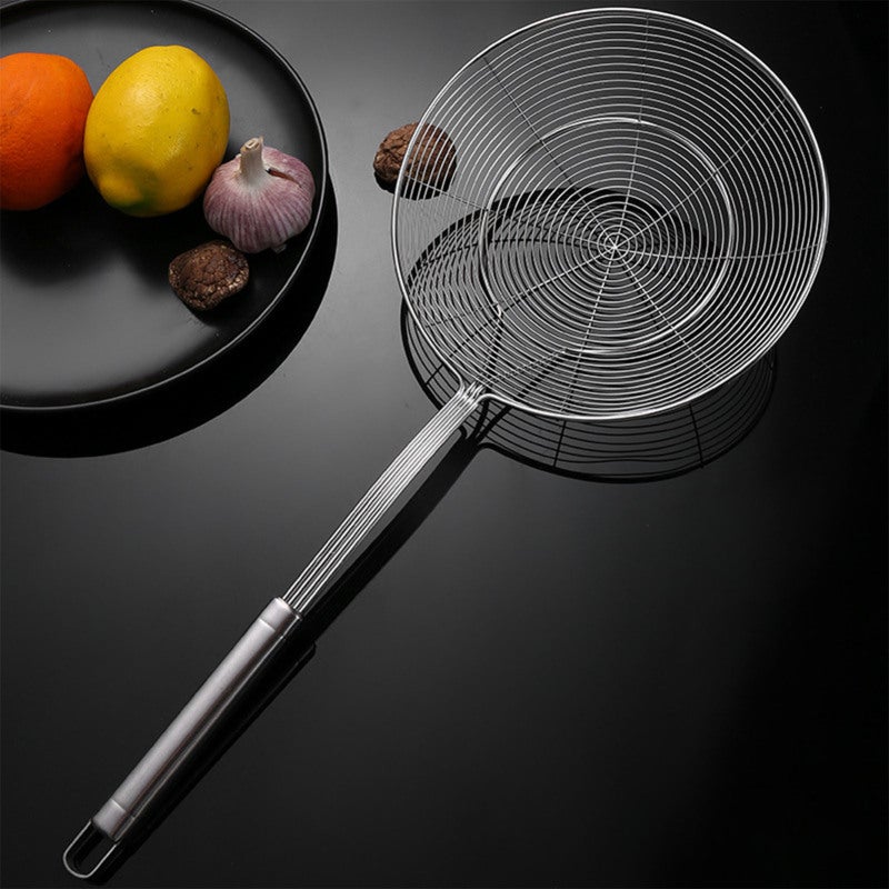 Stainless Steel Wire Skimmer: Durable Rust-Resistant - Comfortable Non-Slip Long Handle - Food Strainer for Home Kitchen Deep Frying, Blanching and Pasta Straining - Image 5