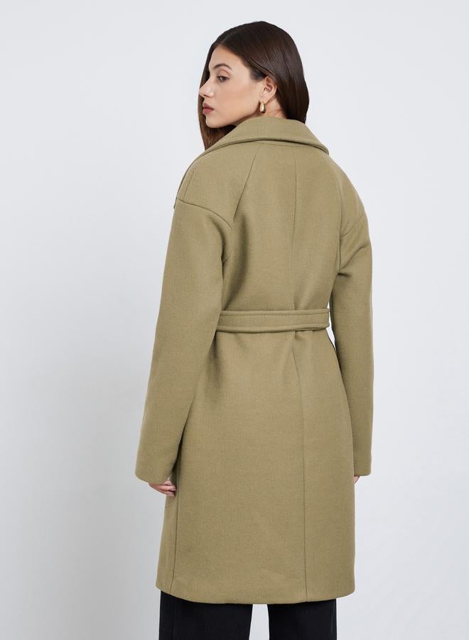 ستايلي معطف بحزام بقصة عادية بمظهر الصوف - Image 4