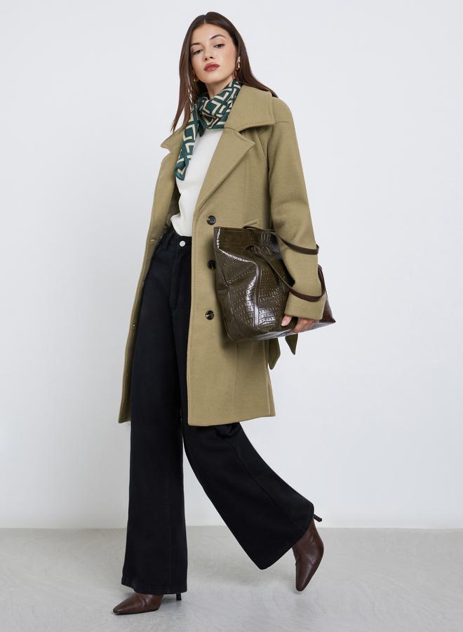 ستايلي معطف بحزام بقصة عادية بمظهر الصوف - Image 1