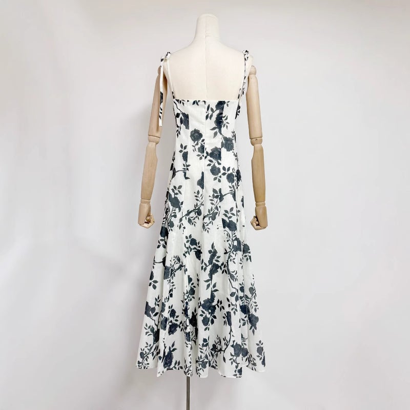 European & American Vacation Printed Dress 2025 Elegant Tie Waist High Waist Slimming Spaghetti Strap Maxi Dress - Image 4