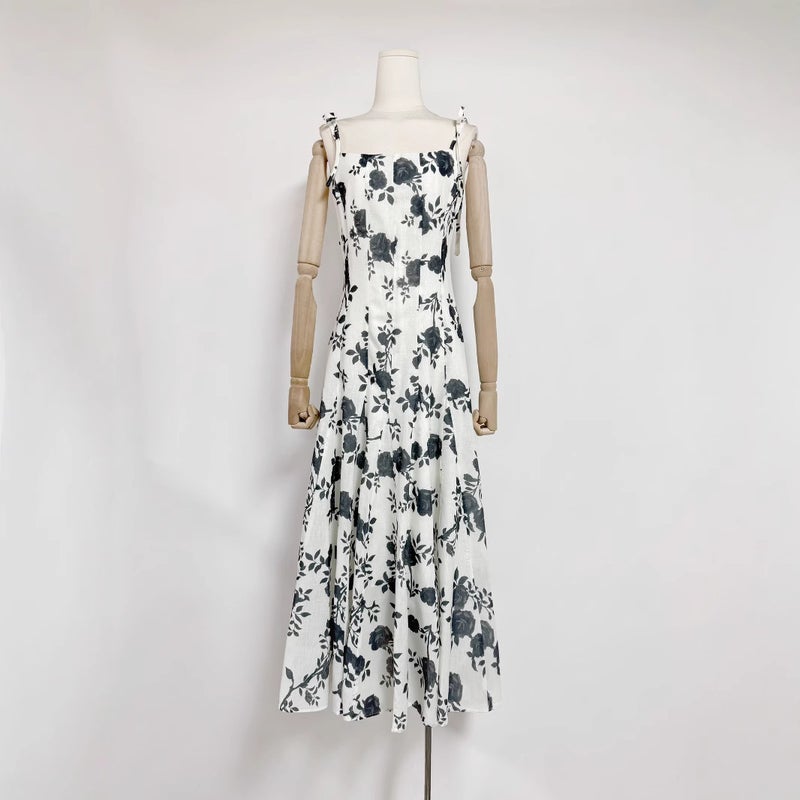European & American Vacation Printed Dress 2025 Elegant Tie Waist High Waist Slimming Spaghetti Strap Maxi Dress - Image 3