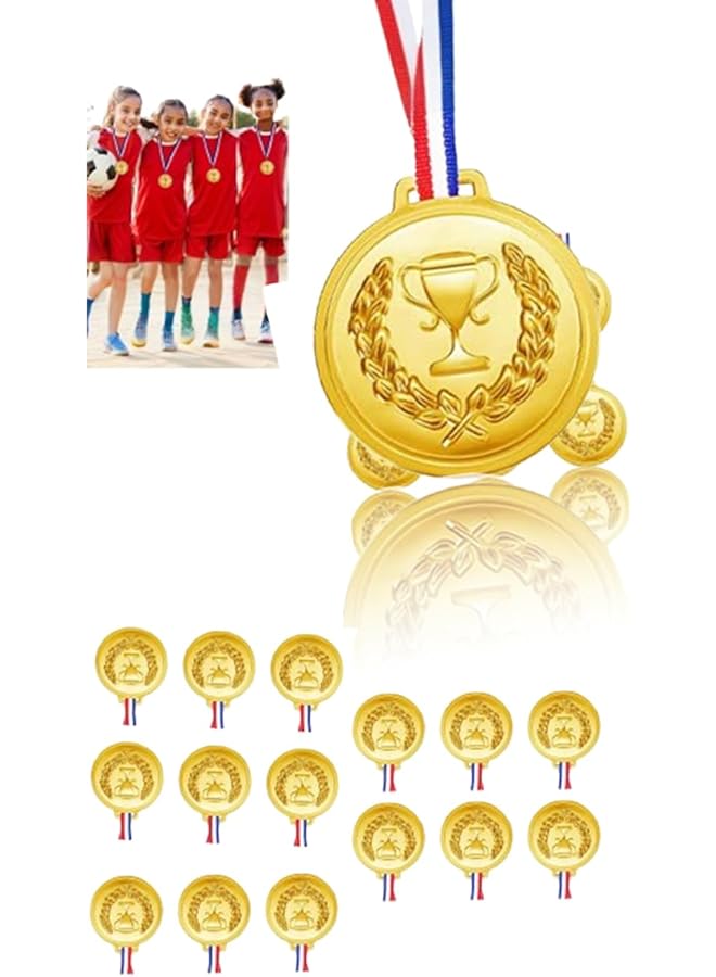 promass 18 Plastic Gold Olympic Medals for Awards, Champion Medal Perfect for Sports, Soccer, Gymnastics, Competitions, and Parties, Ideal Awards for Kids and Adults, for Birthday Party Favors - Image 1