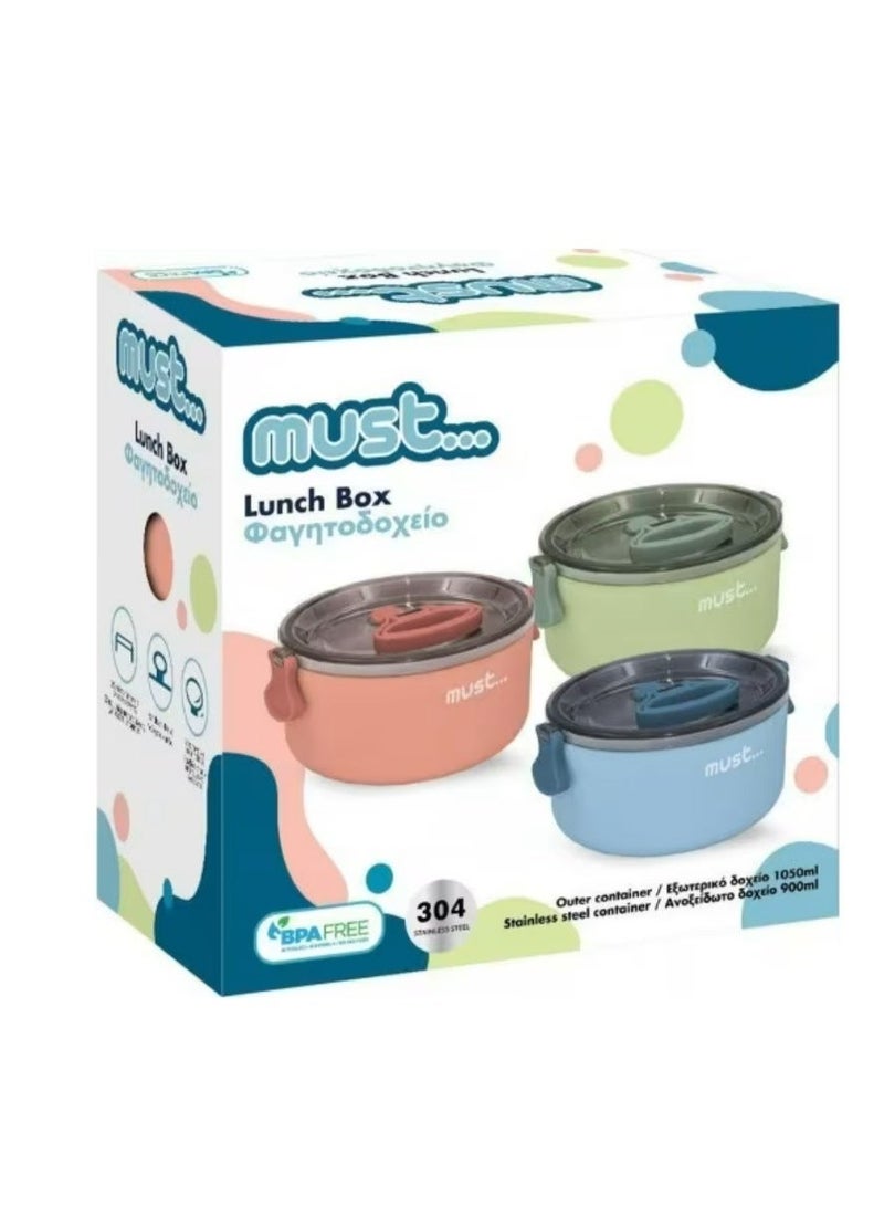 Must Round 2-in-1 Lunchbox – 1050ml Healthy 304 Stainless Steel Bowl with Plastic Sleeve – Includes Built-in Spoon and Airtight Lid – BPA Free for School, Work, and Travel - Image 3