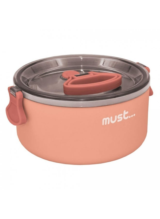 Must Round 2-in-1 Lunchbox – 1050ml Healthy 304 Stainless Steel Bowl with Plastic Sleeve – Includes Built-in Spoon and Airtight Lid – BPA Free for School, Work, and Travel - Image 2