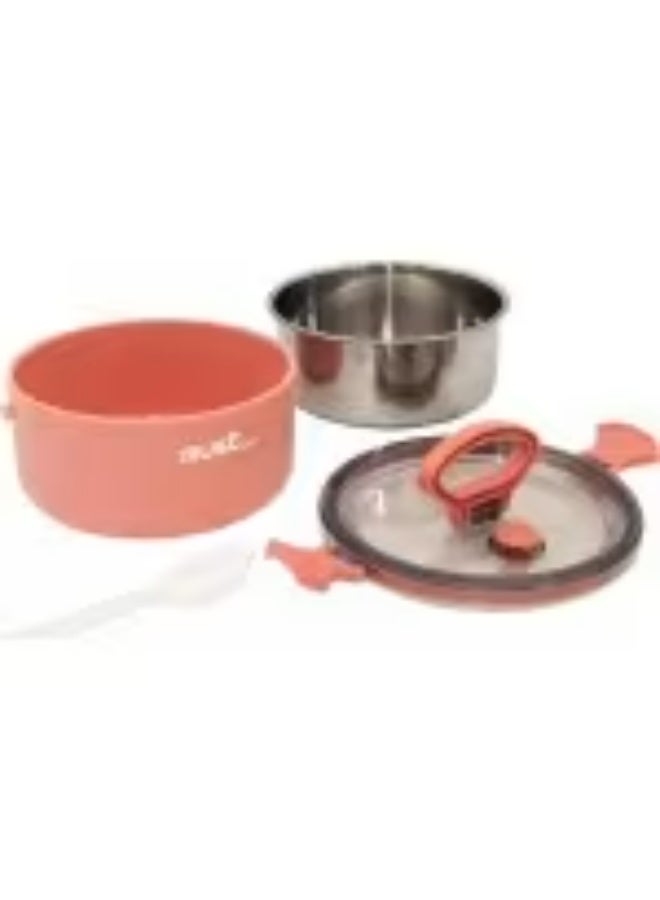 Must Round 2-in-1 Lunchbox – 1050ml Healthy 304 Stainless Steel Bowl with Plastic Sleeve – Includes Built-in Spoon and Airtight Lid – BPA Free for School, Work, and Travel - Image 1