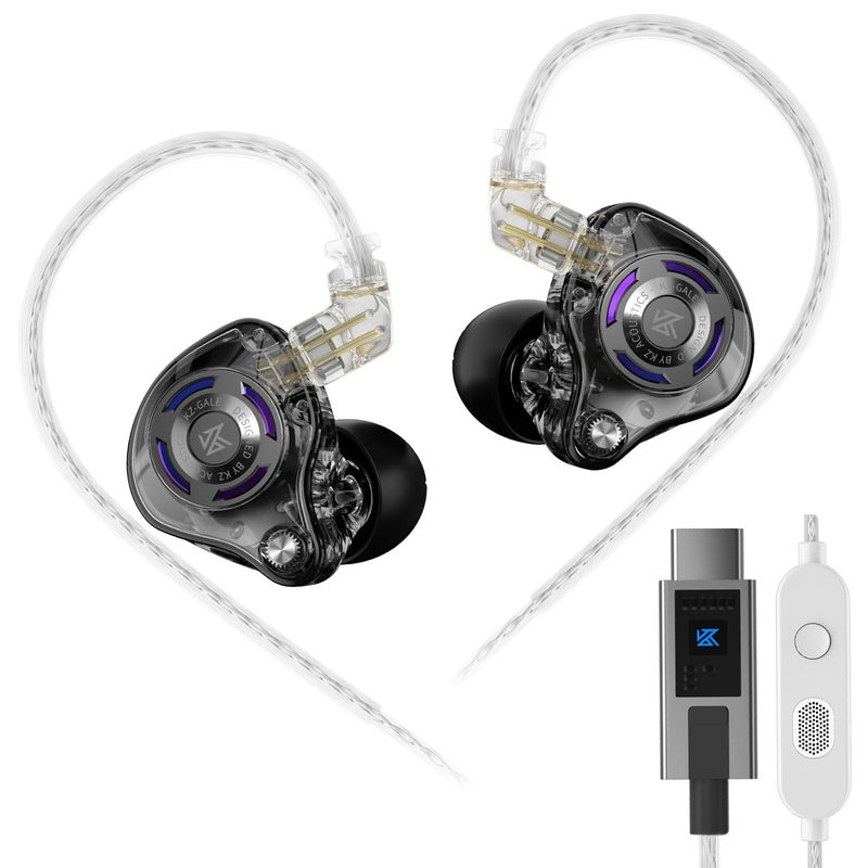KZ Gale USB C Headphones, Wired Earbuds for Samsung S25 S24 S23 FE S22 S21 S20 A53 A54 Type C IEM Earphone with Microphone Built-in DSP Sound Card for iPhone 16 Pro Pixel 9 Pro (Type-C, Black) - Image 1