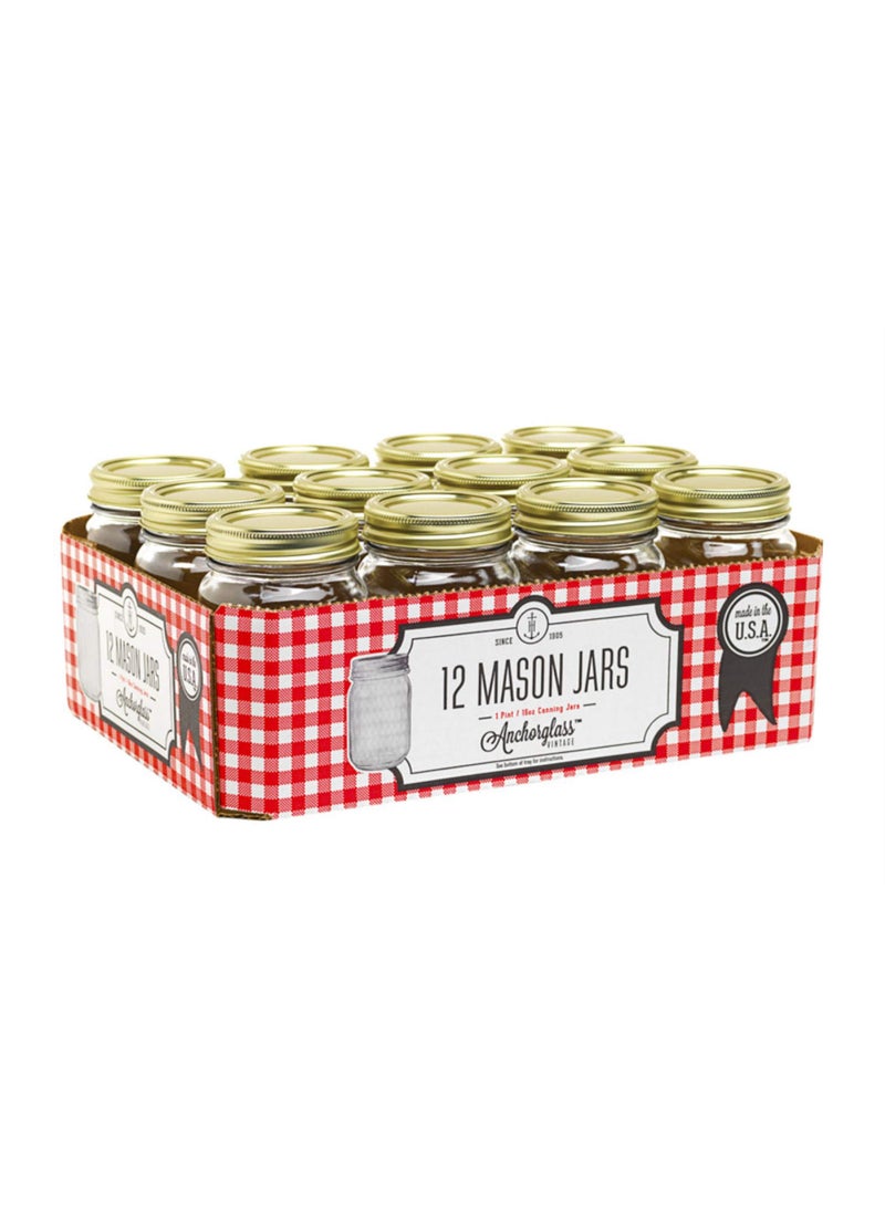 Anchor Hocking Anchor Hocking AHG17 1 Pint Home Canning Jars with Metal Lids and Rings Clear  Pack of 12 