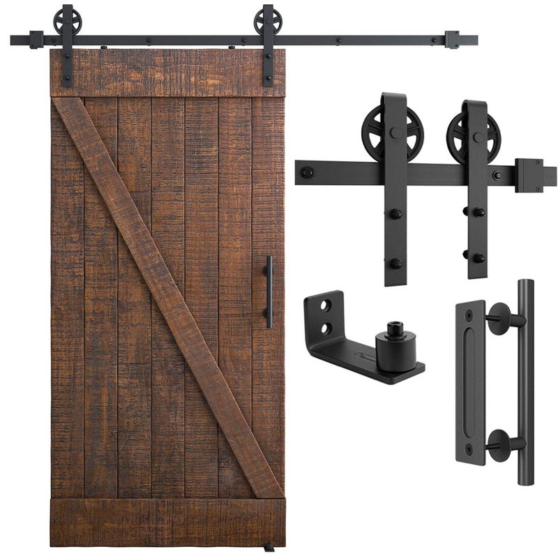 SMARTSTANDARD 6.6ft Heavy Duty Sliding Barn Door Hardware Kit, Black, (Whole Set Includes 1x Pull Handle Set & 1x Floor Guide) Fit 36"-40" Wide Door Panel (Big Industrial Wheel Hangers) - Image 1