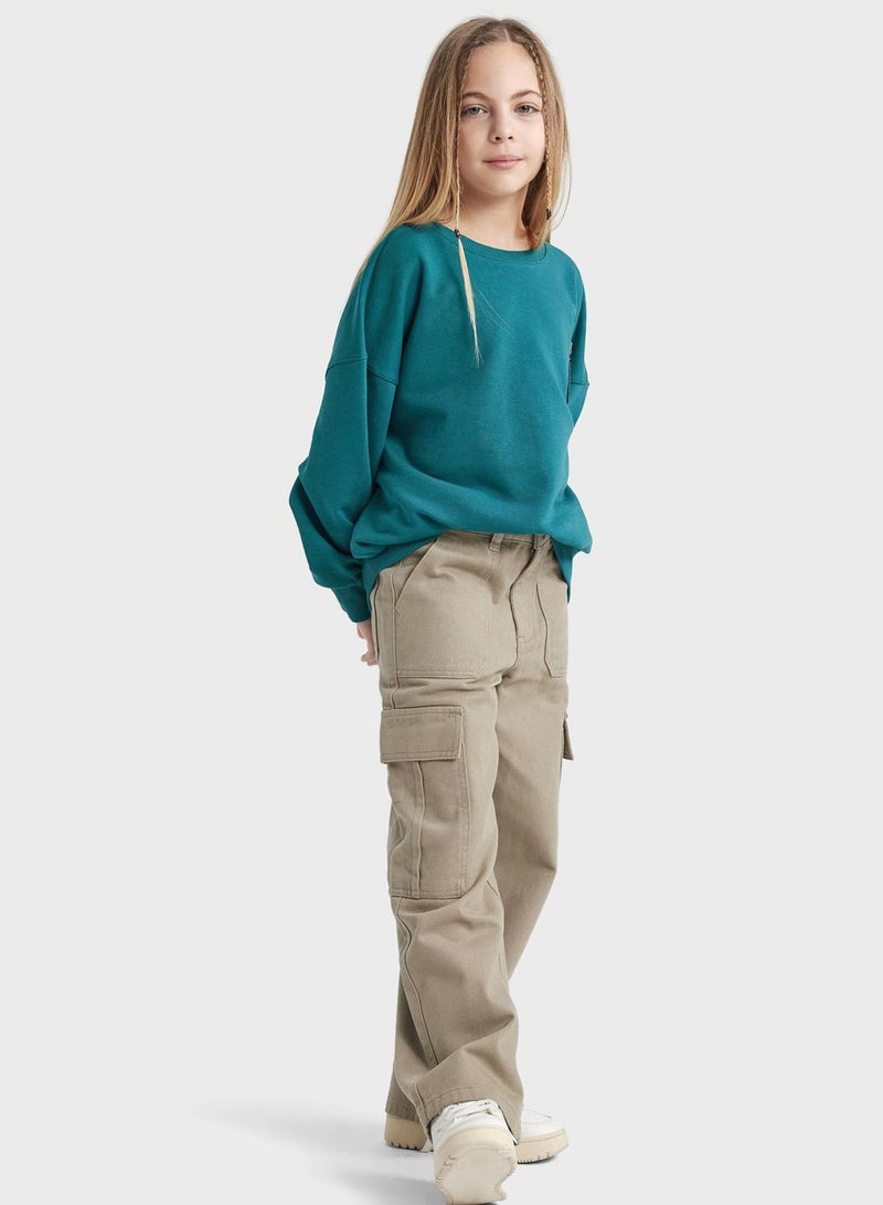 Girl Cargo Wide Leg Cotton Trousers
