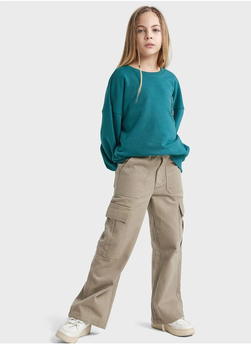 DeFacto Girl Cargo Wide Leg Cotton Trousers