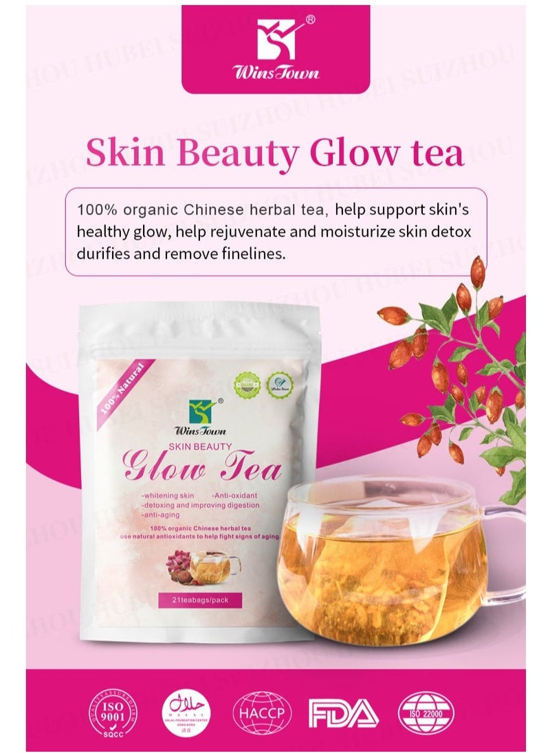 Wins Town Herbal Skin Beauty Glow Tea , Lightening Skin Whitening Tea,Anti-Oxidant,Detoxing And Improving Digestion,Anti-Aging,21 Tea Bags  - Image 2