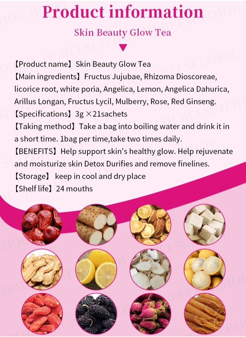 Wins Town Herbal Skin Beauty Glow Tea , Lightening Skin Whitening Tea,Anti-Oxidant,Detoxing And Improving Digestion,Anti-Aging,21 Tea Bags  - Image 4