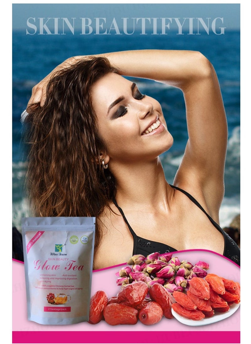 Wins Town Herbal Skin Beauty Glow Tea , Lightening Skin Whitening Tea,Anti-Oxidant,Detoxing And Improving Digestion,Anti-Aging,21 Tea Bags  - Image 3
