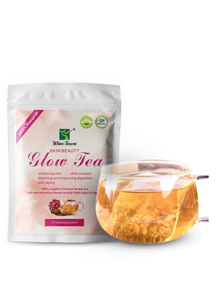 Wins Town Herbal Skin Beauty Glow Tea , Lightening Skin Whitening Tea,Anti-Oxidant,Detoxing And Improving Digestion,Anti-Aging,21 Tea Bags  - Image 1