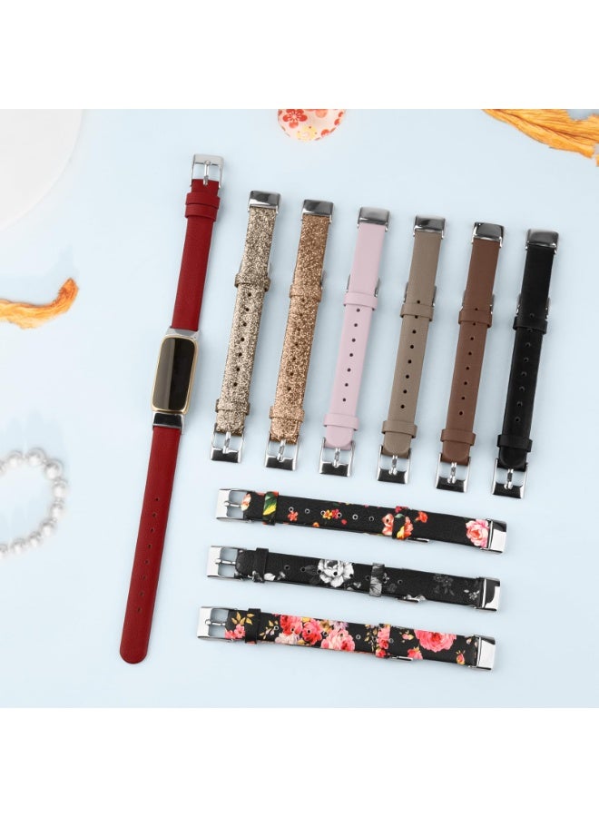 O Ozone (Pack of 2) O Ozone Leather Strap Compatible with Fitbit Luxe Strap for Women Men, Soft Breathable Leather Sport Wristband Metal Classic Buckle Bracelet Replacement Strap for Fitbit Luxe Fitness Tracker - Black/Dark Brown - Image 2