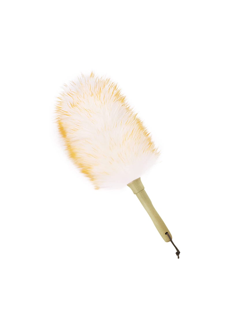 iHUFeather iHUFeather Lambswool Duster 14 Length Solid Wooden Handle Leather Hang Strap for Cleaning Ceiling Fans Window Blinds Computer Furniture Figurines TV Natural Feather DusterYellowWhite 