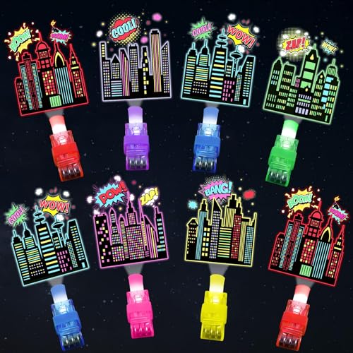 Oitnlaughter 36Pcs Super Theme Hero LED Finger Lights Hero Party Favors Glow in the Dark Light Up Finger Lights City Themed Toys Bulk for Super Birthday Party Goodie Bag Stuffer Birthday Gifts Classroom Prize - Image 1