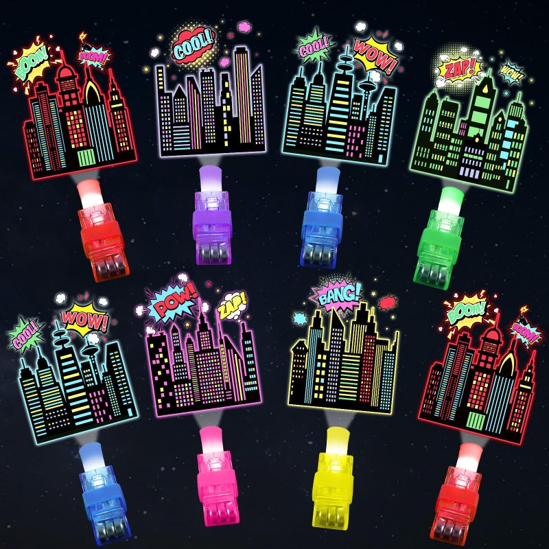 Oitnlaughter 36Pcs Super Theme Hero LED Finger Lights Hero Party Favors Glow in the Dark Light Up Finger Lights City Themed Toys Bulk for Super Birthday Party Goodie Bag Stuffer Birthday Gifts Classroom Prize - Image 3