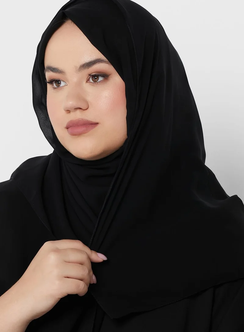 Hayas Closet Curve Tiered Fringe Hem Abaya