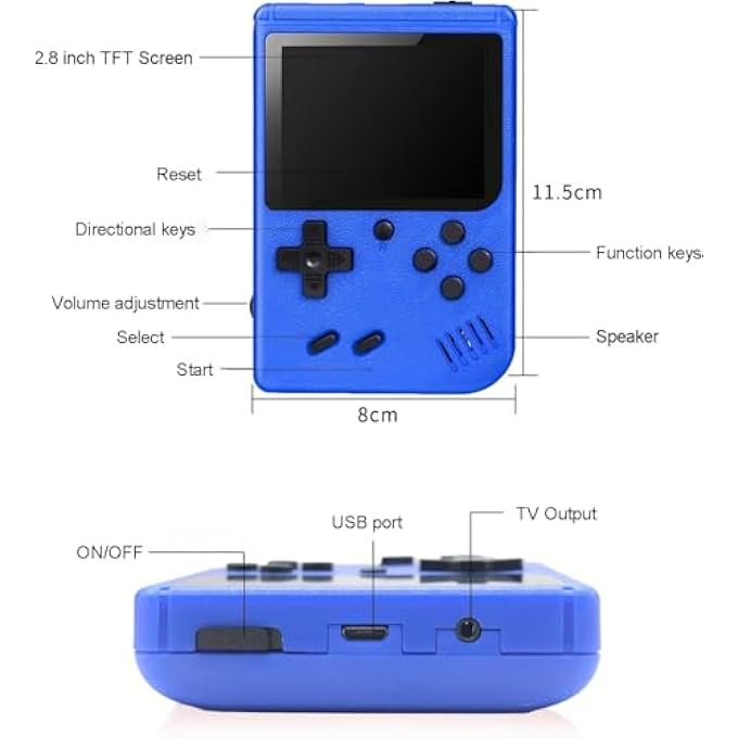 HANDHELD GAME CONSOLE, PORTABLE GAME SYSTEM, 3 INCH LCD SCREEN, RETRO GAME CONSOLE WITH TWO PLAYER GAMES AND TV OUTPUT FOR CHILDREN AND ADULTS (BLUE) - Image 5
