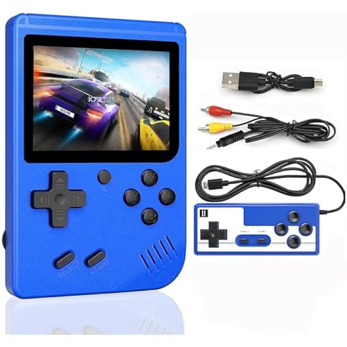 HANDHELD GAME CONSOLE, PORTABLE GAME SYSTEM, 3 INCH LCD SCREEN, RETRO GAME CONSOLE WITH TWO PLAYER GAMES AND TV OUTPUT FOR CHILDREN AND ADULTS (BLUE) - Image 1