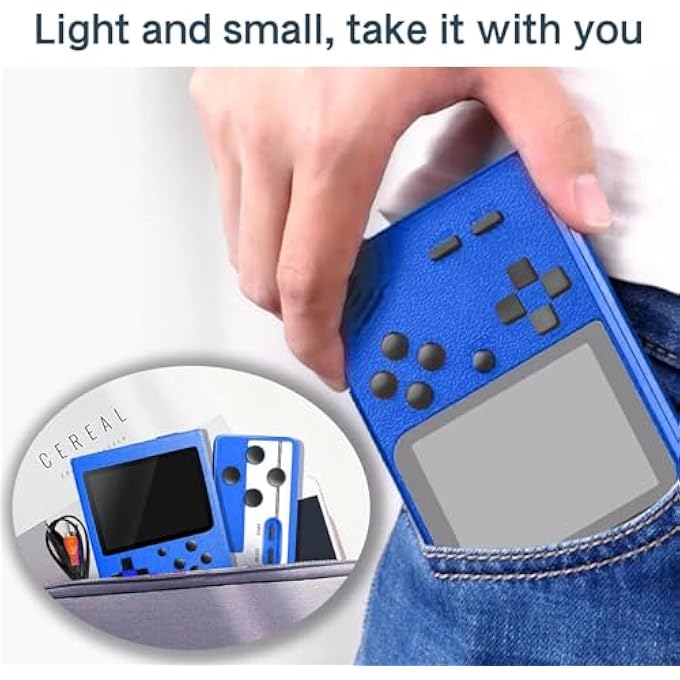 HANDHELD GAME CONSOLE, PORTABLE GAME SYSTEM, 3 INCH LCD SCREEN, RETRO GAME CONSOLE WITH TWO PLAYER GAMES AND TV OUTPUT FOR CHILDREN AND ADULTS (BLUE) - Image 3