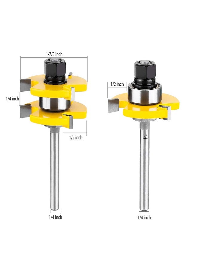 KOWOOD Tongue and Groove Set of 2 Pieces 1/4 Inch Shank Router Bit 3 Teeth Adjustable T Shape Wood Milling Cutter - Image 2