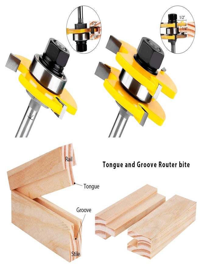 KOWOOD Tongue and Groove Set of 2 Pieces 1/4 Inch Shank Router Bit 3 Teeth Adjustable T Shape Wood Milling Cutter - Image 3