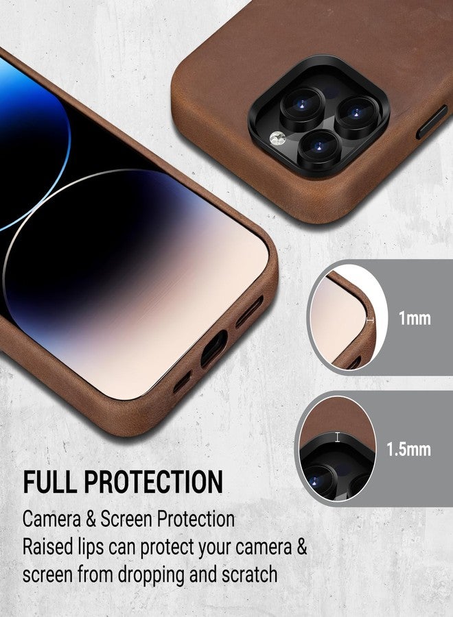 Belemay - iPhone 14 Pro Leather Case, Magsafe - Top Grain Classic Crazy Horse Leather, Metal Buttons and Camera Bezel, Slim and Soft Fit, Premium Phone Case (6.1 - Image 4