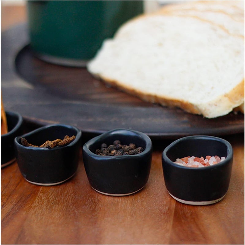 roro 2 Inch Handmade Ceramic Pinch Bowls in SemiMatte Black Set of 6 Versatile Stoneware for Spices Condiments Appetizers Finger Food Serving - Image 5