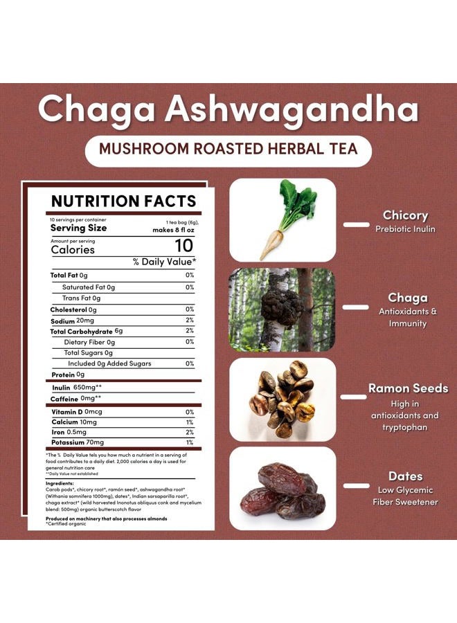 teeccino Chaga Ashwagandha Butterscotch Cream Organic Mushroom Adaptogen Herbal Tea 60 g, 10 Teabags - Image 2