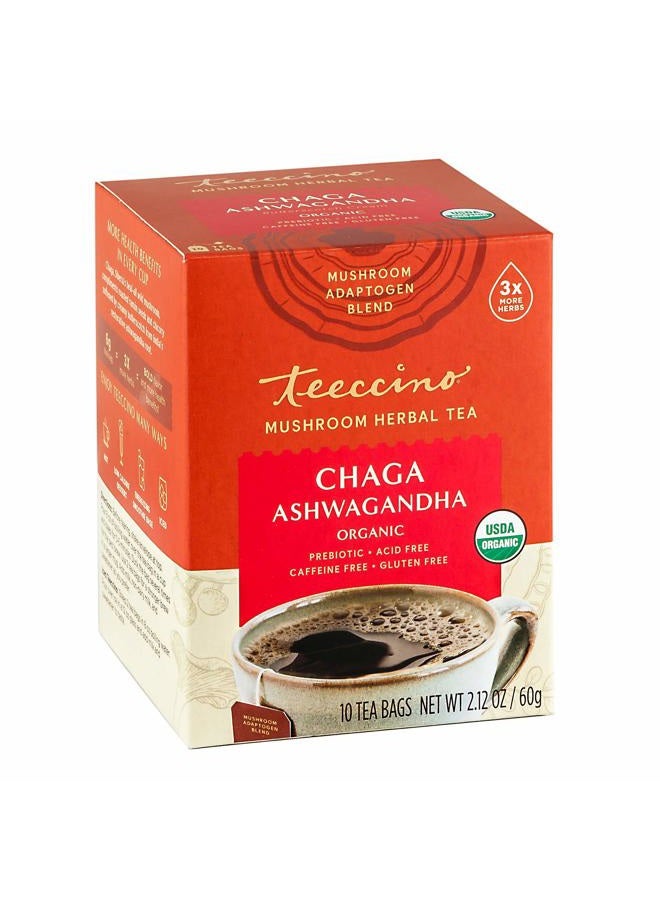 teeccino Chaga Ashwagandha Butterscotch Cream Organic Mushroom Adaptogen Herbal Tea 60 g, 10 Teabags - Image 1
